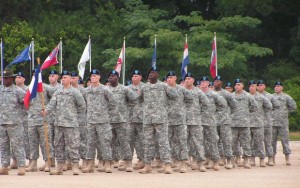 Soldiers standing in formation at graduation